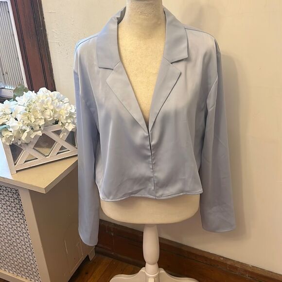 WAYF pale blue long sleeve blazer Size M New - Picture 1 of 8